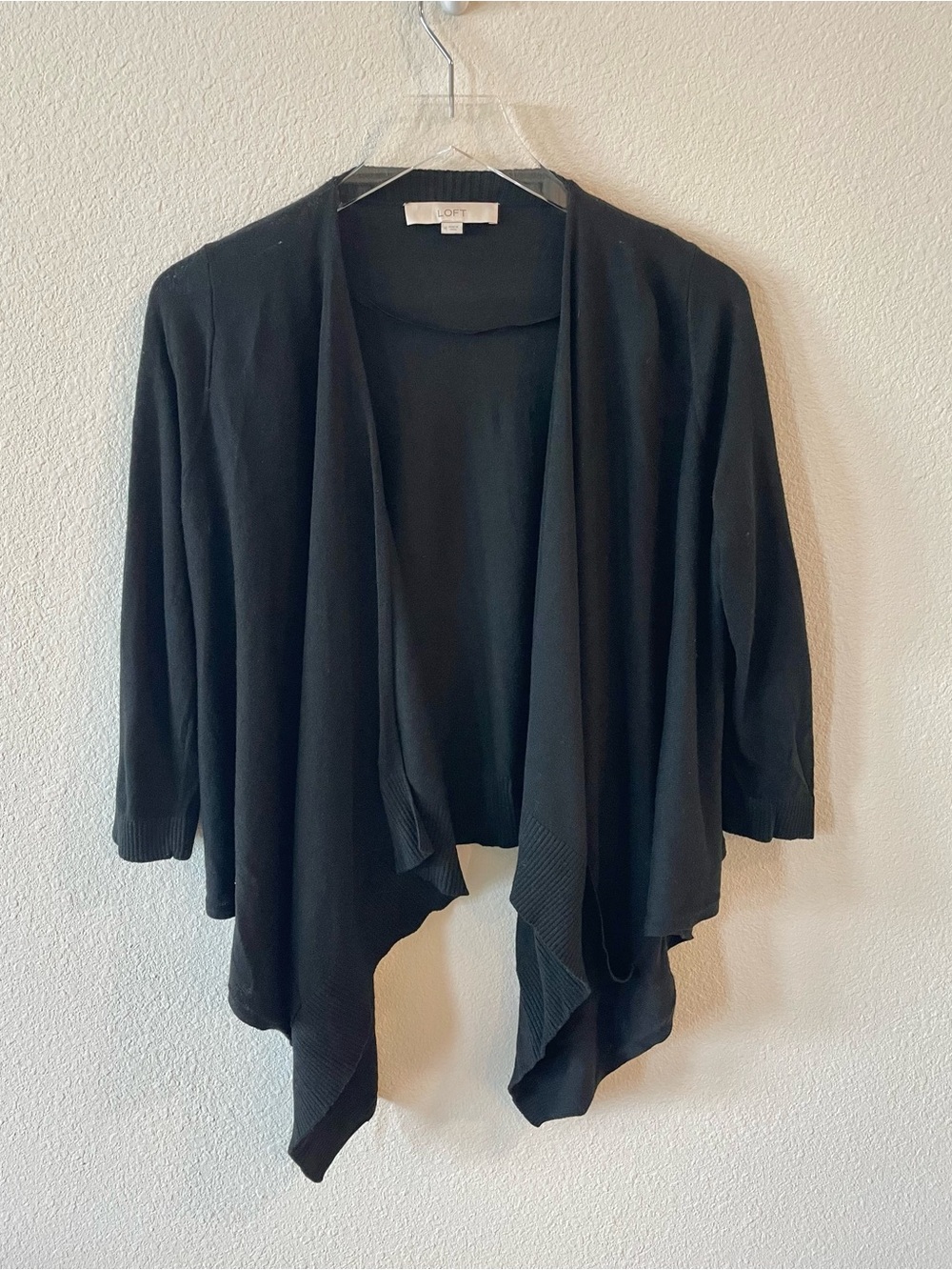 LOFT Black Open-Front Draped Cardigan with Pockets
